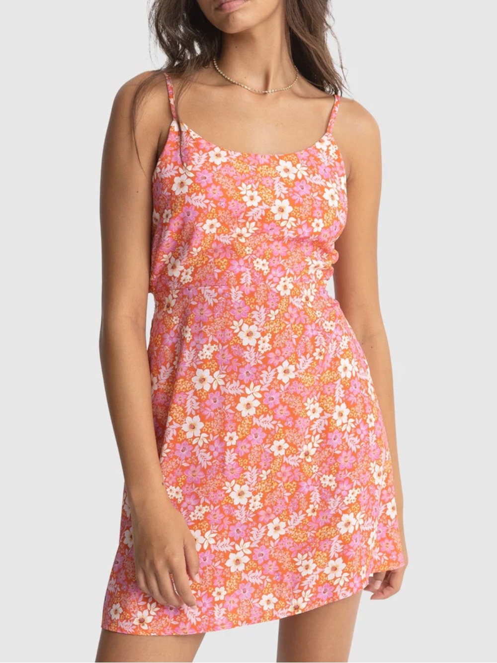 NWOT - RHYTHMS LUNA FLORAL MINI DRESS - Skater Surfer Retro Pink Orange White